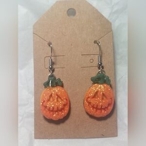 3/$10 Pumpkin Jack O Lantern Glitter Dangle Earrings